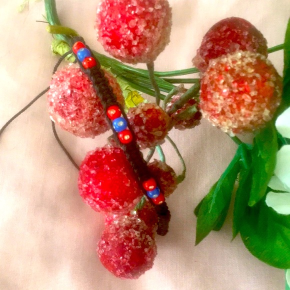 UNISEX Braided Bracelet - Black, Red, Blue & Rhinestones! - Picture 4 of 10